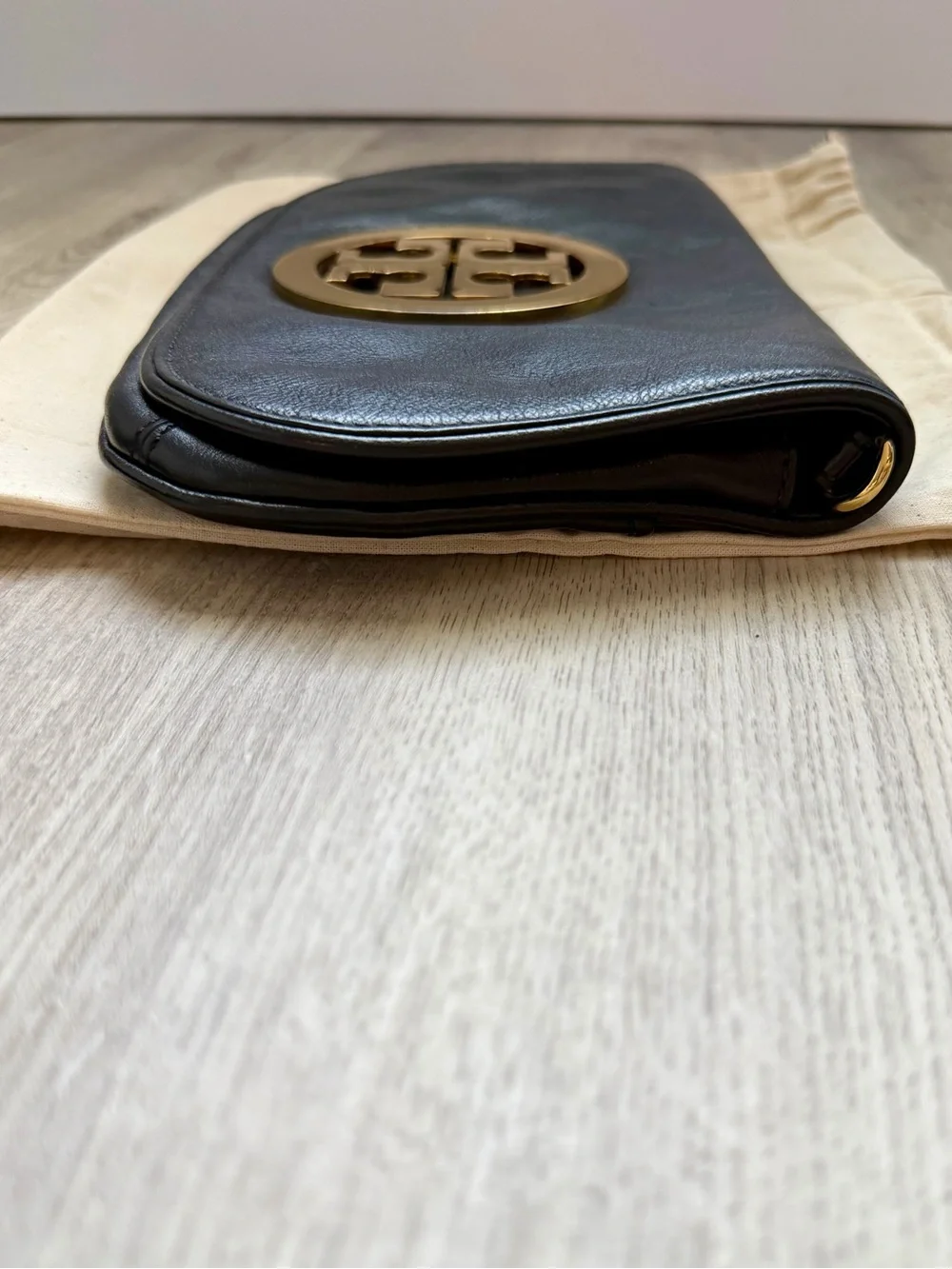 Tory Burch - Black Leather Shoulder Bag/Clutch w/ Gold Logo and Detachable Chain